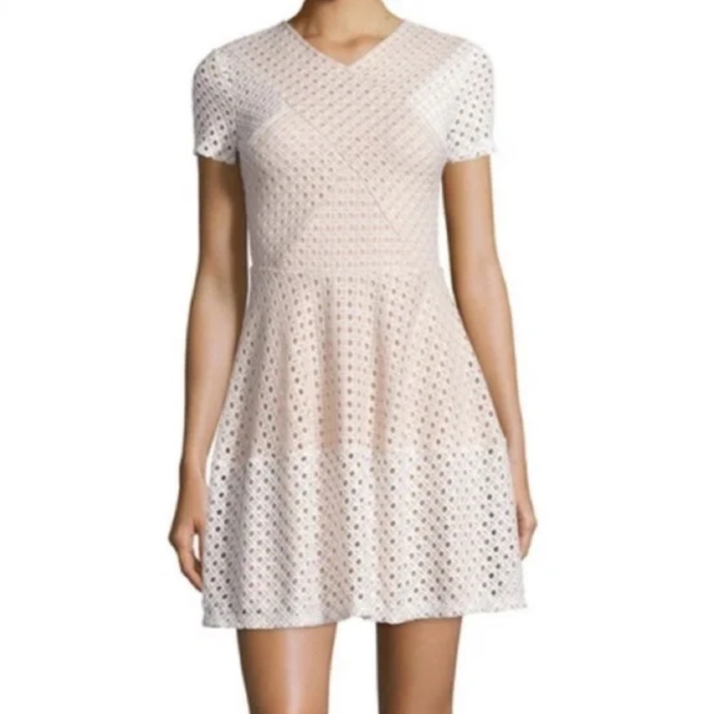 BCBGMaxazria Elyze Nude Pale Pink Eyelet Dress - Size Small